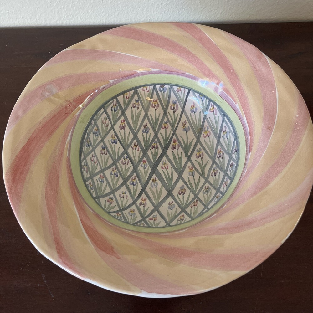 MacKenzie Childs Serving Bowl Victoria and Richard Large 12"‎ Bearded Iris Peach